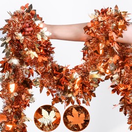 Mega-L Thanksgiving Tinsel Garland Decorations, 26.25Ft Bronze Gold Maple Leaf, Fall Hanging Garland for Autumn Harvest Thanksgiving Holiday Birthday Indoor Outdoor Ornaments Party Supplies Home Decor