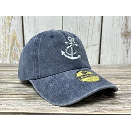 Enodtter Embroidered Baseball Caps for Men and Women, Anchor (Washed Navy Blue), One Size