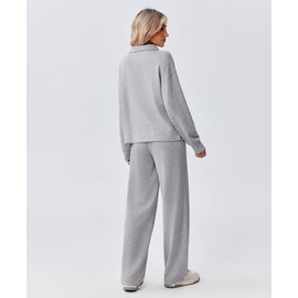 PINSPARK Womens Sweatsuits 2 Piece Set Half Zip Sweatshirt Straight Leg Sweatpants with Pockets High Waisted Track Suit Lounge Matching Set 2025 Fall Trendy, Light Grey Petite S