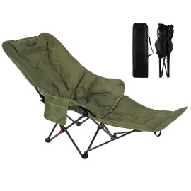 Dual Purpose Folding Camping Cot and Chair with Removable Footrest for Adults, Easy-to-Assemble Adjustable Sleeping Chair with Carry Bag for Fishing, Hiking, Travel, Home (Dark Green)