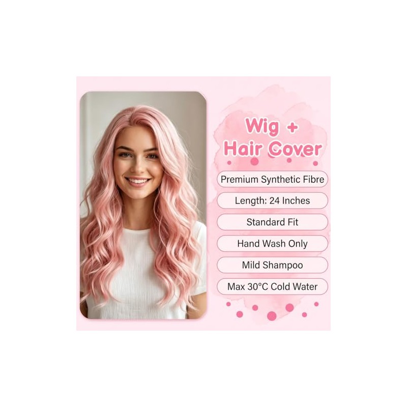 24 In Long Light Pink Wavy Wig for Women