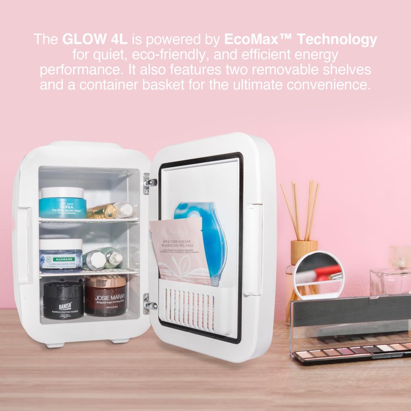 Cooluli CL4L2WM-E Glow 4L Mini Fridge, 4 Liter, White Mirror