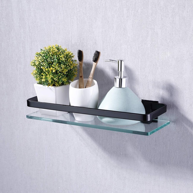 KES Bathroom Glass Shelf Aluminum Black Extra Thick Tempered Glass