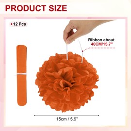 PATIKIL 6inch Tissue Paper Pom Poms, 12PCS Pom Poms Paper Flowers Ball Tissue Paper Flowers for Wedding Bridal Shower Birthday Bachelorette Party Backdrop Decoration, Orange Red