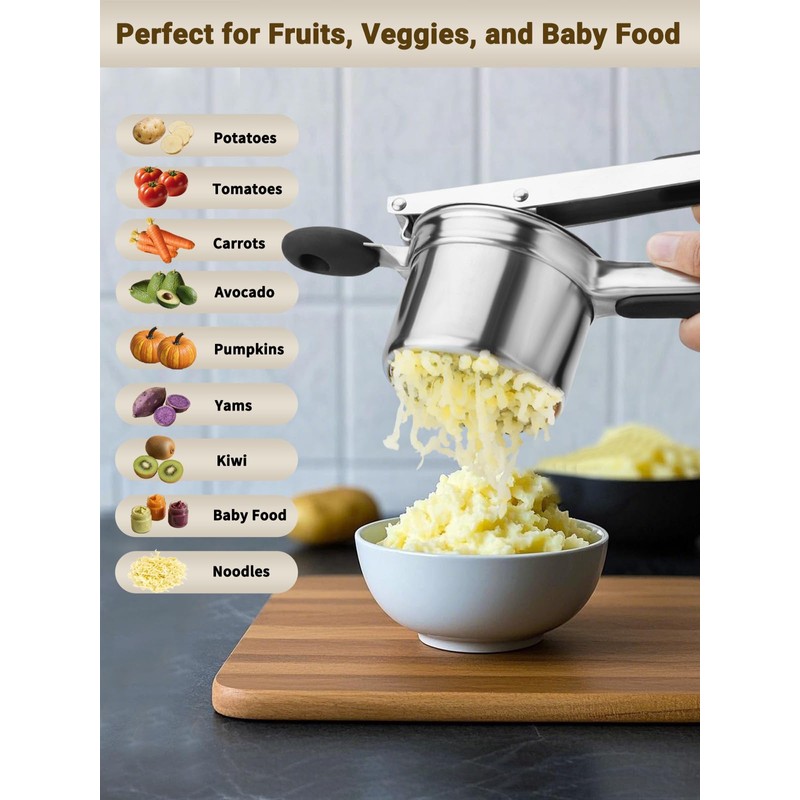 Potato Ricer, Heavy Duty Stainless Steel Potato Masher and Ricer