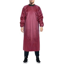 Waterproof Coveralls Oil Acid Alkali Resistant Soft Long Sleeve Apron Gown Personal Protective Workwear (Thin Burgundy, length：49.2in)