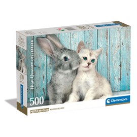 Clementoni 35539 Jigsaw Collection-Cat and Bunny 500 Pieces-Poster Included, Puzzle for Adults 14-99 Years, Gift for Men/Women, Animals, Made in Italy, Multicolor