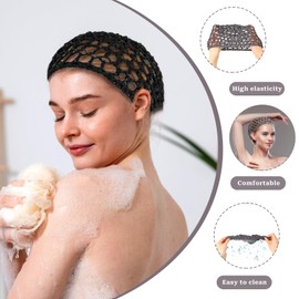 3 Pack Hair Nets Cap Mesh Crochet Sleeping Hairnet Rayon Knit Snood Hat Cover Short Hair Cover Mesh Wrapping Crochet Wave Cook Hats Rayon Cover Hair Wraps for Ballet Women(Grey/Black)
