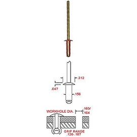 5/32" Diameter Copper Blind Rivet with Brass Mandrel, Dome Head, Grip Range .063-.125 (Pack of 100)