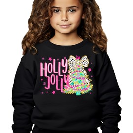 Olive Loves Apple Holly Jolly Sweatshirt for Women Teens and Girls Colorful Christmas Tree Pullover Black Sweatshirt 3T