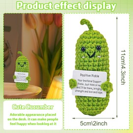 TECHEEL Pocket Hug Positive Pickle, Emotional Support Pickle Lucky Charm Positive Mini Plush Funny Pickle Doll Cute Handwoven Ornaments, Cute Crochet Pickled Cucumber Knitting Doll Positive