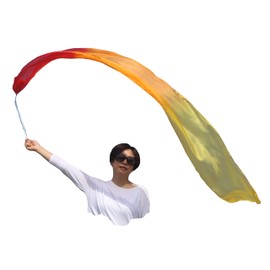 Winged Sirenny 98" Hand Painted Flowy Silk Ribbon Streamer with Rods, Church Liturgical Praise, Worship Adoration Dance Ribbon Banner (red-Orange-Yellow)