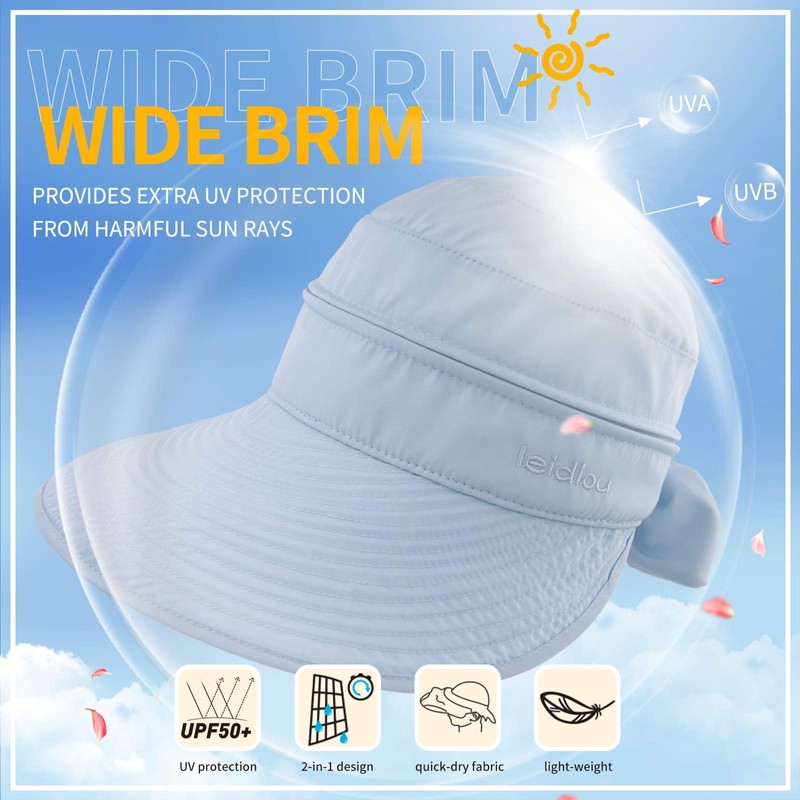 XIAOHAWANG Women Sun Visor Hats UPF 50+ Wide Brim Summer