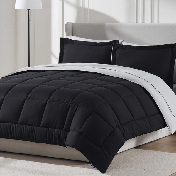Nestl 9 Piece Full Comforter Set – Black Reversible Bed