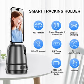 Magnetic Auto Face Tracking Phone Holder with Wireless Charging, Extendable 360° Rotation Face Body Tracking Tripod with Remote & Phone Clip, Smart Shooting Camera Mount for Live Video, Vlog