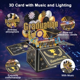 Graduation Card, 3D Pop-up Music &Lights 2025 graduation Cards with Fireworks,Gifts for College,University Master's, Graduation Celebration School Architectural (B)
