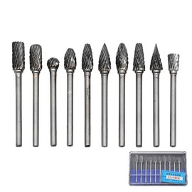 LUYING Carbide Bar Router Bit, 10 Types, Case Included, Set of 10, Tungsten Carbide Router Bit, Carbide Drill Bit, 0.1 inch (3 mm), Shaft, Blade Width 0.2 inch (6 mm) (2 mm Long)