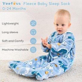 Yoofoss Long Sleeve Fleece Baby Sleep Sack 0-6 Months, 2 Pack TOG 1.5 Baby Wearable Blanket with 2-Way Zipper, Toddler Sleeping Sack, Soft Warm