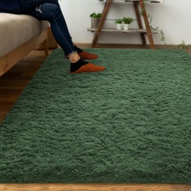 DweIke Super Soft Shaggy Rugs Fluffy Carpets, 5x8 ft, Deep-Green Area Rug for Living Room Bedroom Girls Kids Room Nursery Home Decor, Non-Slip Plush Indoor Floor Bedside Rug, 5x8 Feet Deep-Green