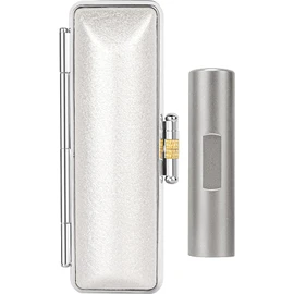 Sangou Hanko Stamp Set with Titanium Case, Blast Silver Titanium, Real Seal, Bank Seal, Recognition Seal with Target Mark, Titanium Stamp 1 Piece Set, Name Seal, Stamp 15.0mm, Clerical Script (0.59