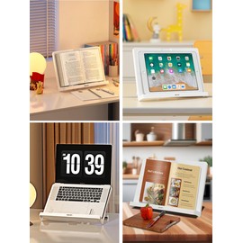 Book Stand, Bookstand, Stylish, Tablet, Bookstand, 180°, Adjustable Angle, Excellent Stability, Easy to Carry, Easy to Page, Pure White, 100% Non-Recycled PP, Odorless Material, Kindle Cell Phones,