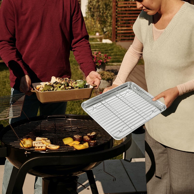 Baking Pan Nonstick 2 Pieces/Set Rectangular Baking Tray Stainless Steel