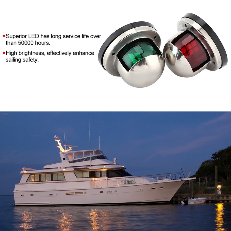 2pcs 12V Red Green LED Navigation Lights Stainless Steel Sailing
