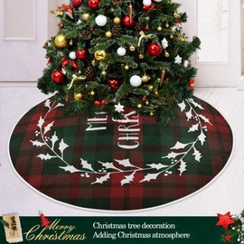 ALAZA White Christmas Tree Skirts Wreath In Tartan Checkered Plaid Large Wicker Xmas Tree Skirt Christmas Tree Mat For New Years Decorations Holiday Home Decor