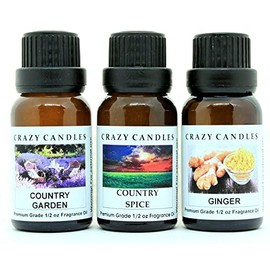 Crazy Candles 3 Bottle Set: 1 Country Garden, 1 Country Spice, 1 Ginger 1/2 oz (15ml) Each Premium Grade Scented Fragrance Oil