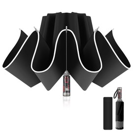 Pioggistar Windproof Umbrella for Men and Women, Inverted Mechanic Umbrellas 10 Ribs, Automatic Open and Close, Compact, Diameter 105 cm, black