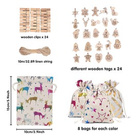 Yanmucy Christmas Advent Calendar Bags 24 Days Countdown Burlap Gift Pouches Festival DIY Candy Fill Sacks for Christmas Home Office Decor (Colorful)