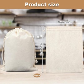 20 PCS Cotton Drawstring Bag, Reusable Pull String Pouch for Candy Grain Spice Storage(10 * 15cm), Small Canvas Drawstring Bags - Natural Color