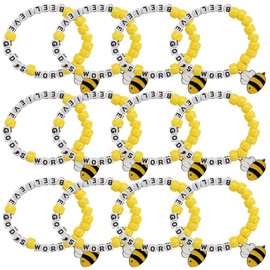 Fun Express Bee-Lieve God's Word Pony Bead Bracelet Craft Kit - DIY Kids Bracelet Craft Set for 12 Includes Inspirational Bible Verse Beads Perfect Parties Gifts Creative Fun - Multicolor - 12 Sets