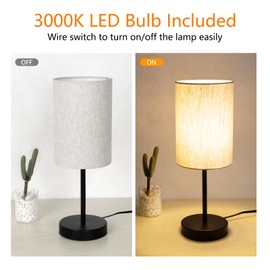 RISLG 2 Pack Small Table Lamps for Bedroom, Bedside Lamps for Nightstand with Wire Switch, Minimalist Modern Desk Lamps with Linen Fabric Shade for Kids Room Living Room Office Dorm, Bulb Included