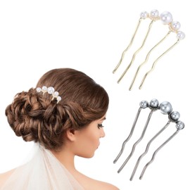 Pack of 2 Hair Combs for Clip-on Hair French Hair Comb with Beads Side Hair Comb French Pin U Shape Hair Pins for Women Girls Bridal Hair Accessories