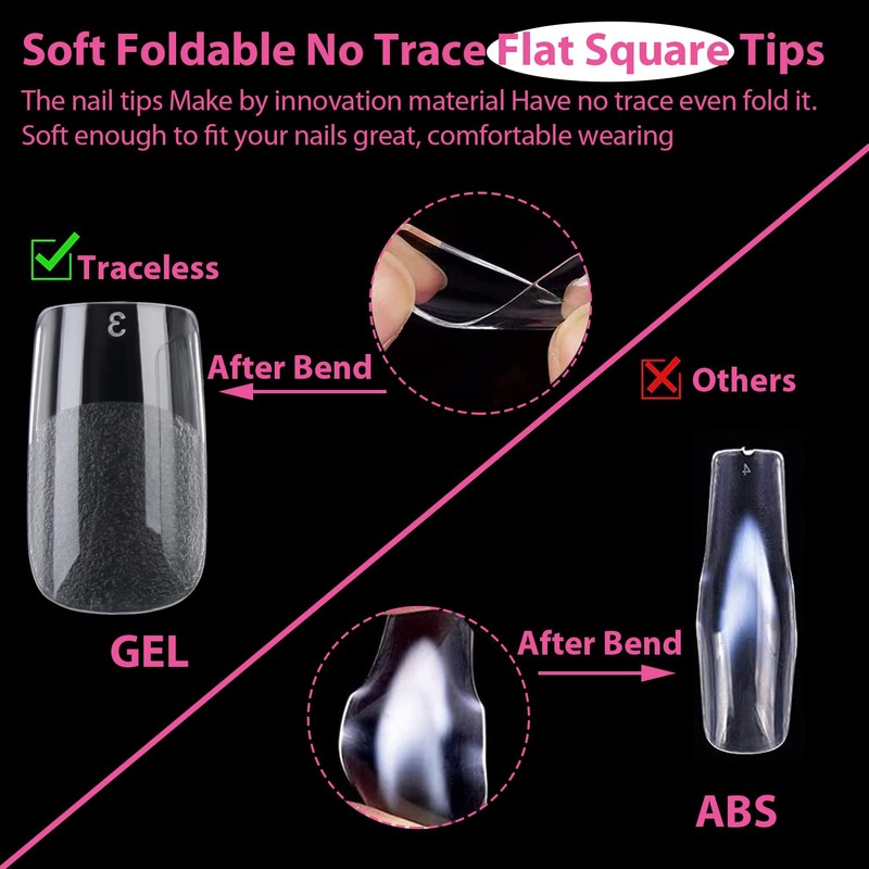 UNA GELLA Short Square Nail Tips, 504 Pieces, Press On