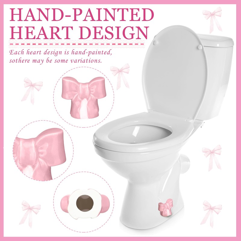 Wonderjune 2 Pack Toilet Bolt Caps Decorative Coquette Pink Bow