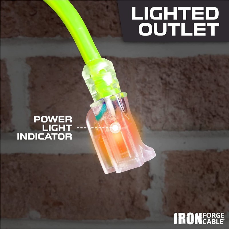 IRON FORGE CABLE 15 Ft Neon Green Extension Cord -