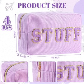 Pinkunn 4 Pcs Preppy Makeup Bags Chenille Letter Patch Bag Face Skin Hair Stuff Aesthetic Cosmetic Bag Corduroy Nylon Cosmetic Bag Birthday Gifts for Women(Purple,Corduroy)