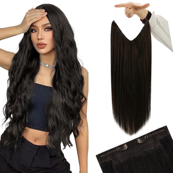 YoungSee Invisible Wire Human Hair Extensions Brown Wire Real Hair