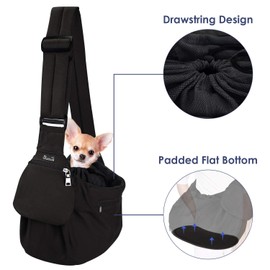 Lukovee Pet Sling Carrier, Dog Papoose Hand Free Puppy Cat Carry Bag with Bottom Supported Adjustable Padded Shoulder Strap and Bag Opening Front Zipper Pocket Safety Belt for Small Dogs