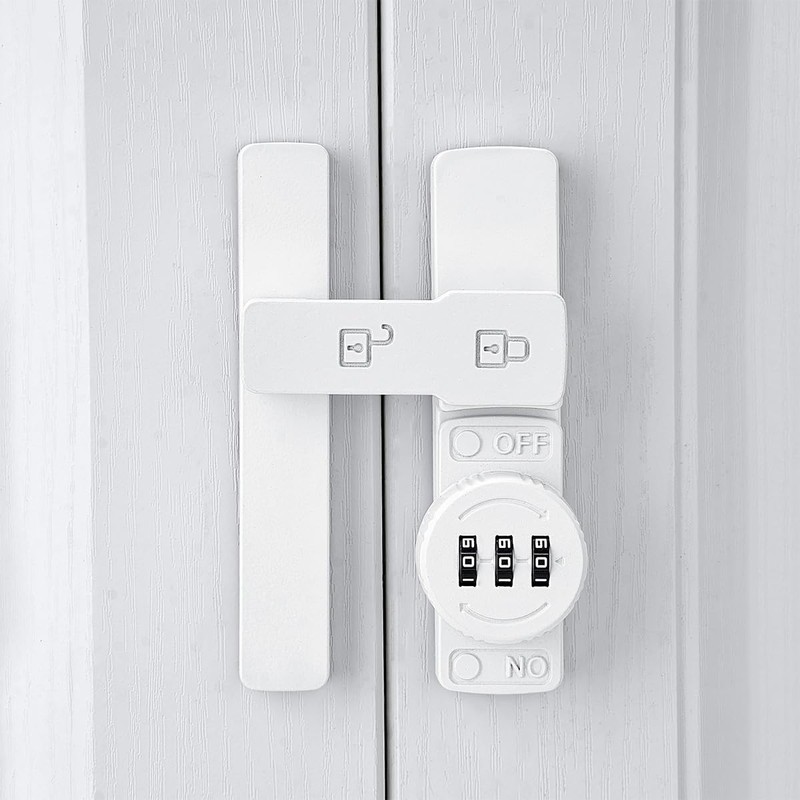 INIRET White 180 Degree Barn Door Lock,Mechanical Password Lock,Flip Latch