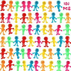 180 Pcs Stretchy Bendable Man Stretchable Smile Figures Assorted Color Bendy Toy Treasure Box Toy for Classroom Carnival Party Prizes Bag Filler Stocking Stuffer Stress Anxiety Relief Toys, 6 Styles