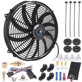16 Inch Electric Radiator Fan Kit, 12 Volt Radiator Electric Cooling Fan Universal Electric Radiator Slim Fan Push Pull Automotive Replacement Engine Fans + Mount Kit 12V 120W 1000 CFM