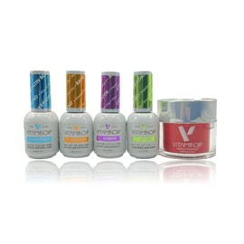 Triple Vitamin Dip Powder Nail Liquid Set 4 18ml with Remix Color Dipping Powder 2oz - Bond, Gel Base Activator Gel Top - NO LED UV LAMP Needed, Nail Dipping Powder DIY Home Salon