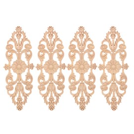MUXSAM Retro Wood Appliques Decorative Carved Onlays, 4Pcs Unpainted Wooden Long Appliques Classic Carving Decals Home Decor for Door Wall Bed Cabinet Fireplace Mantel Dresser, 32x12cm/12.60"x4.72"