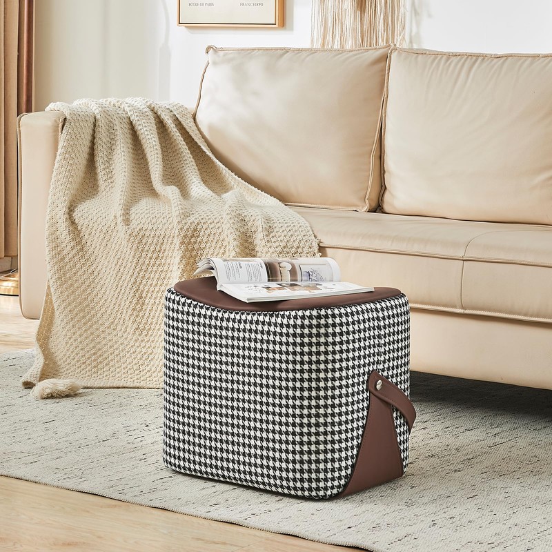 Uniclinens Small Leather Ottoman Footrest with Handle, Brown Foot Stools,