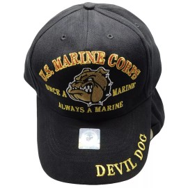 Eagle Emblems USMC SEMPER FI ONCE A MARINE ALWAYS A MARINE CORPS CAP HAT ALL BLACK