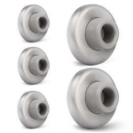 KOVOSCH 5 Pack Concave Wall Door Bumper Stop Brushed Satin Nickel – 2-1/2” Outside Diameter Stainless Steel Cover with 1-1/8” Gray Rubber Bumper – Easy to Install with Screw