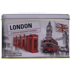 New English Teas London Selection English Breakfast Teabags Tin (Pack of 1, Total 25 Teabags)